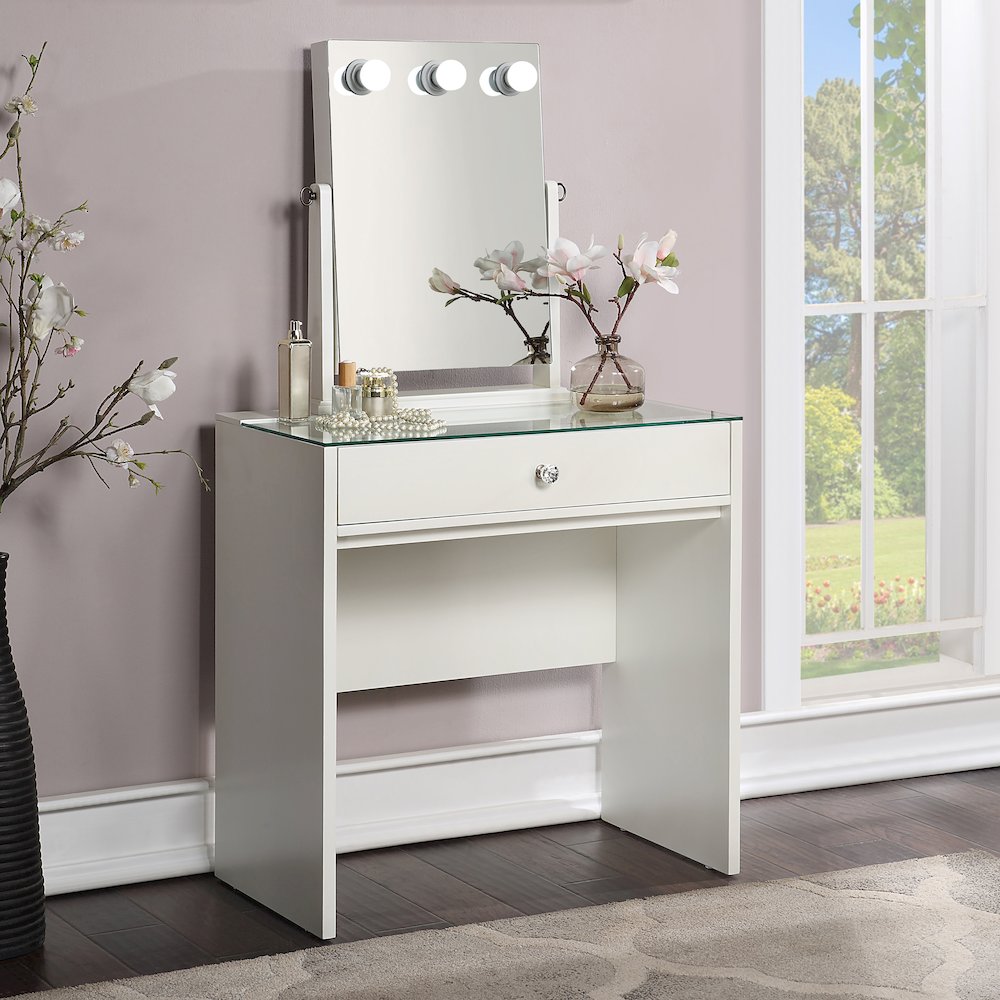 Peregrine Wood 2-Piece Makeup Vanity Table and Adjustable Lighted Mirror Set