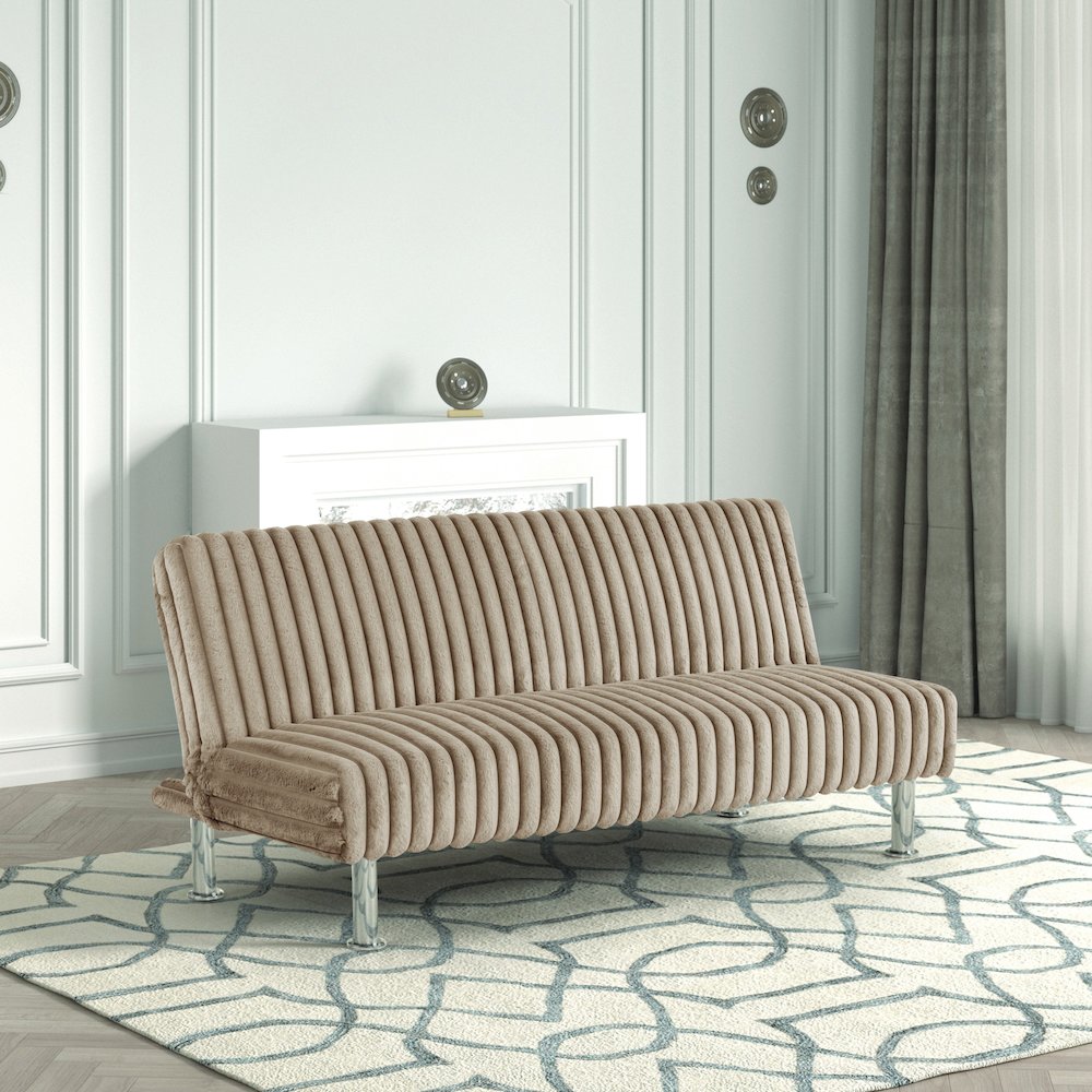 Girgon Fabric Upholstered Futon Sofa Bed with Metal Legs