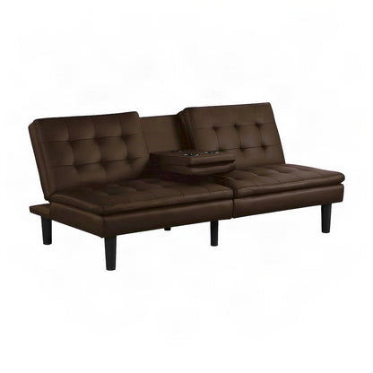 Starlight Canyon Home Futon Sofa Bed with Tufted Leather and USB, Brown