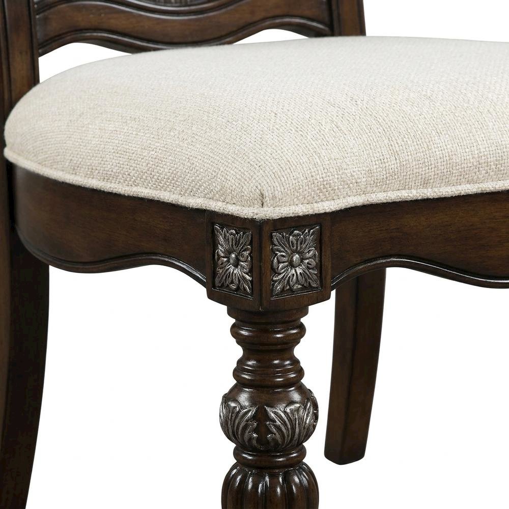 Dark Brown Upholstered Dining Side Chairs with Cushioned Seating, Set of 2