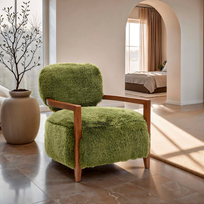 Birma Modern Green Faux Fur Short Haired Accent Chair