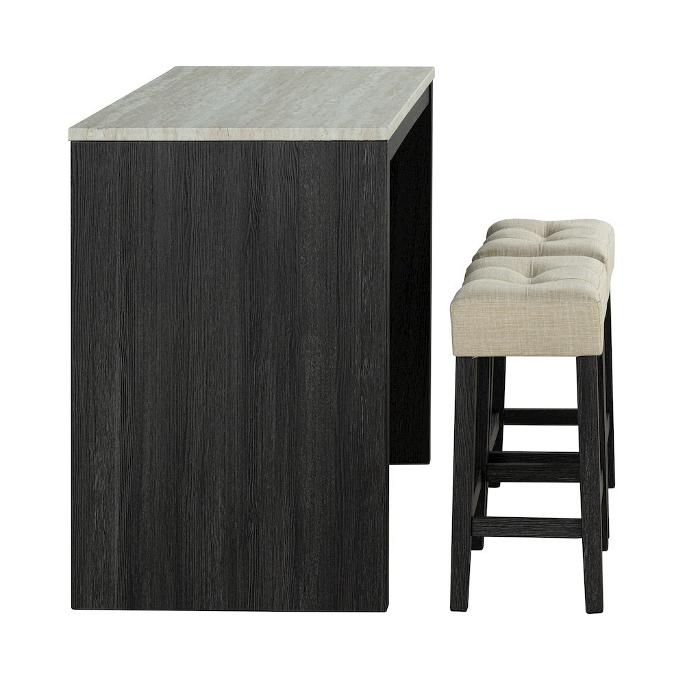 Isgan Wood 3-Piece Counter Dining Table Set in Black