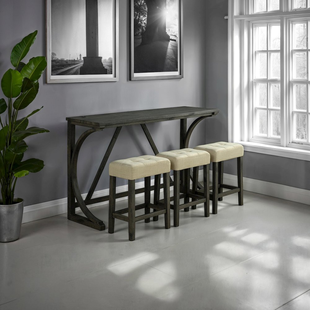 Isgan Wood 3-Piece Counter Dining Table Set in Black