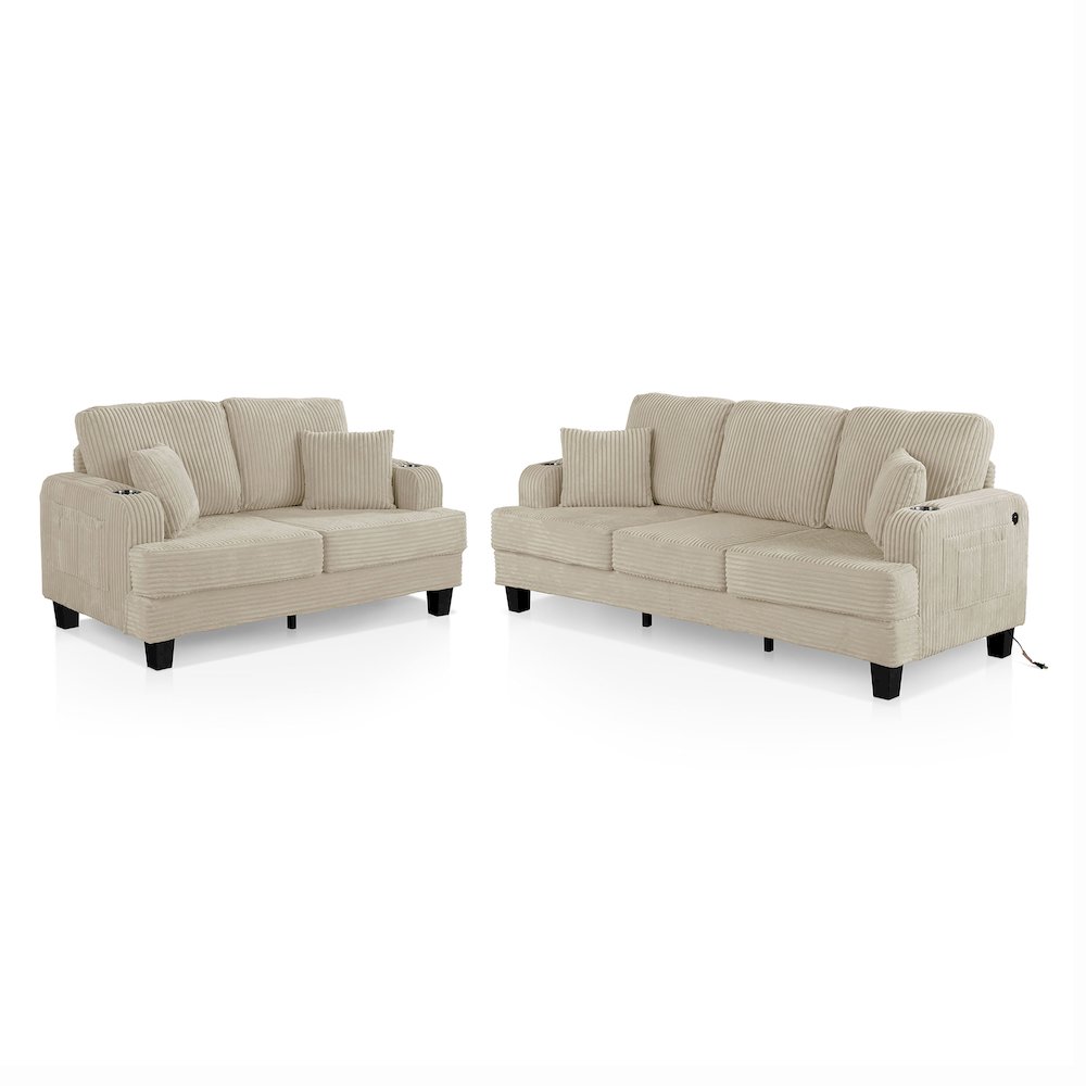 Kasin 2-Piece Chenille Living Room Set with USB Ports
