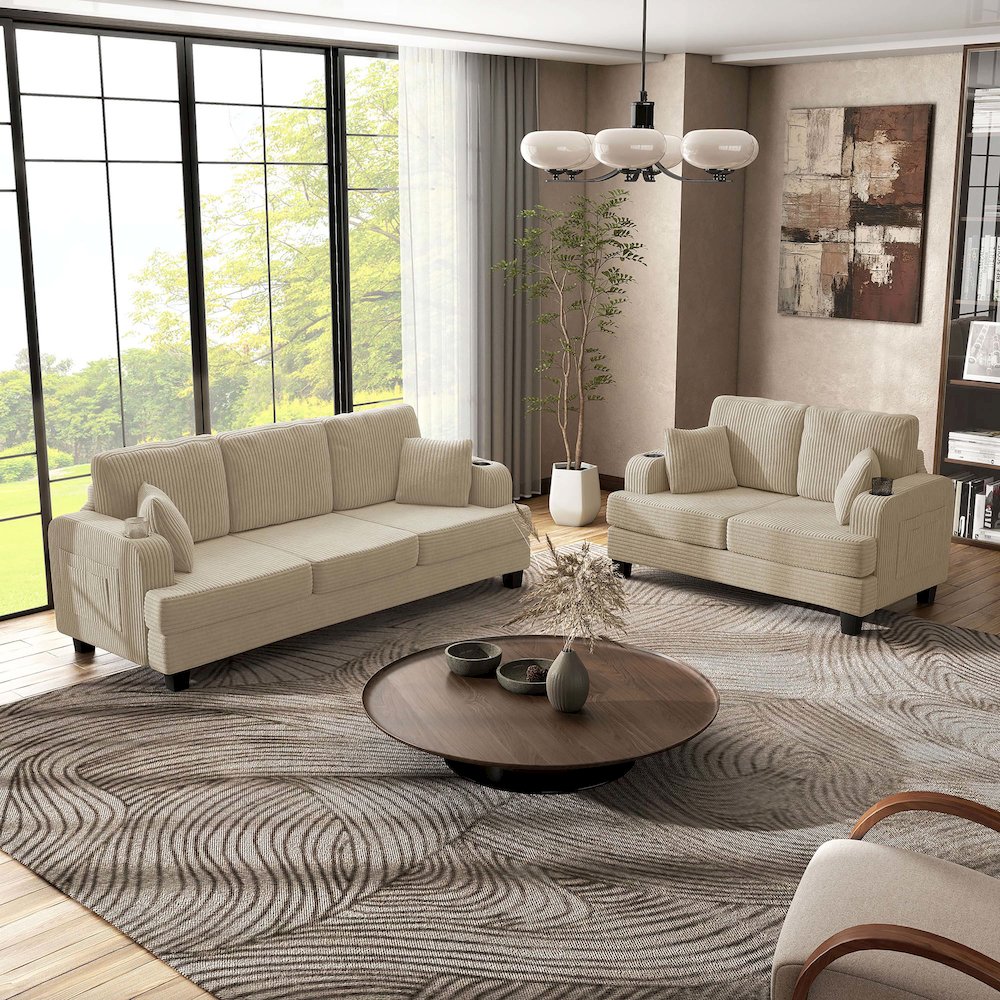 Kasin 2-Piece Chenille Living Room Set with USB Ports