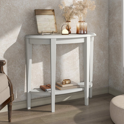Eski Wood Console Table with Bottom Shelf in White