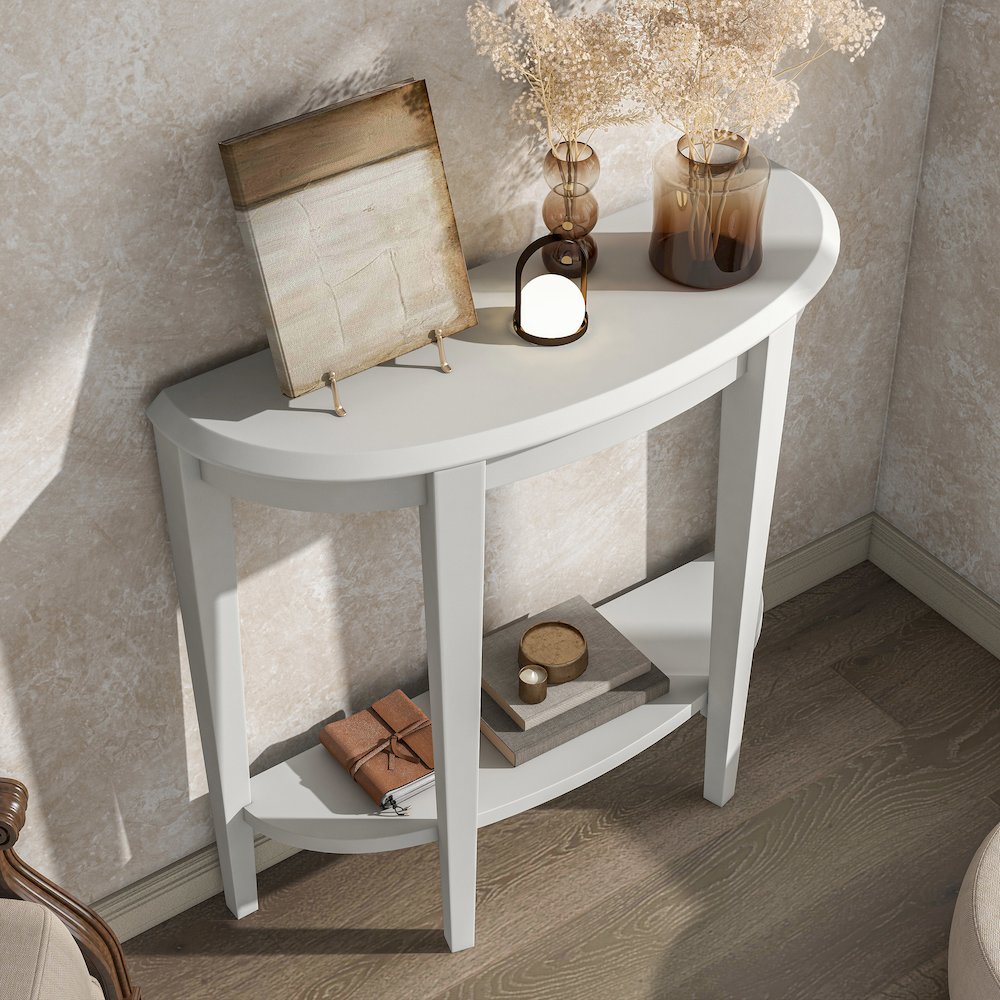 Eski Wood Console Table with Bottom Shelf in White