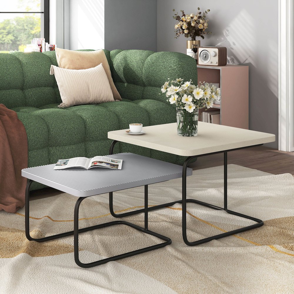 Torra Wood 2-Piece Nesting Coffee Table, Cream Weave