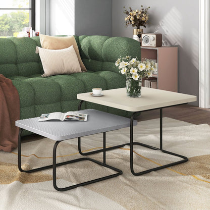Torra Wood 2-Piece Nesting Coffee Table, Cream Weave