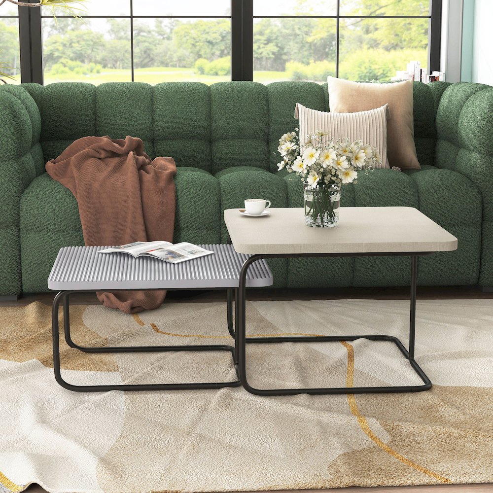 Torra Wood 2-Piece Nesting Coffee Table, Cream Weave