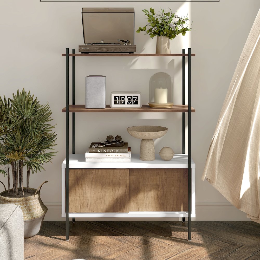 Milan White and Distressed Oak 3-Shelf Accent Bookcase