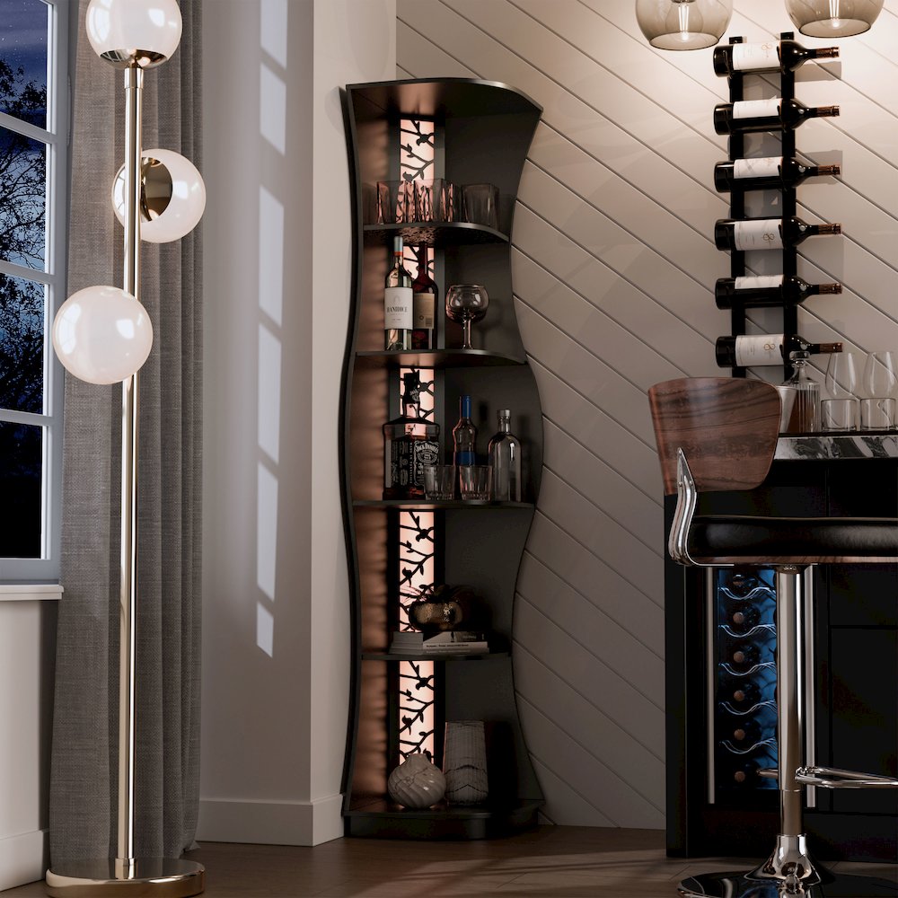 Wilton Contemporary 5-Shelf Corner Bookcase with LED Light