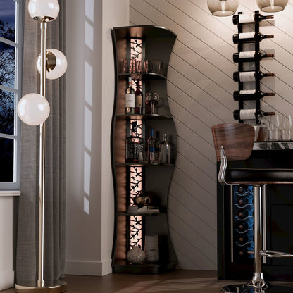 Wilton Contemporary 5-Shelf Corner Bookcase with LED Light