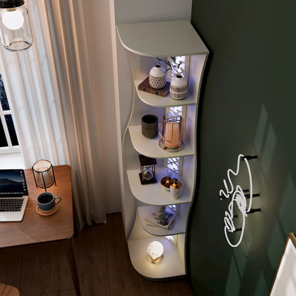 Wilton Contemporary 5-Shelf Corner Bookcase with LED Light