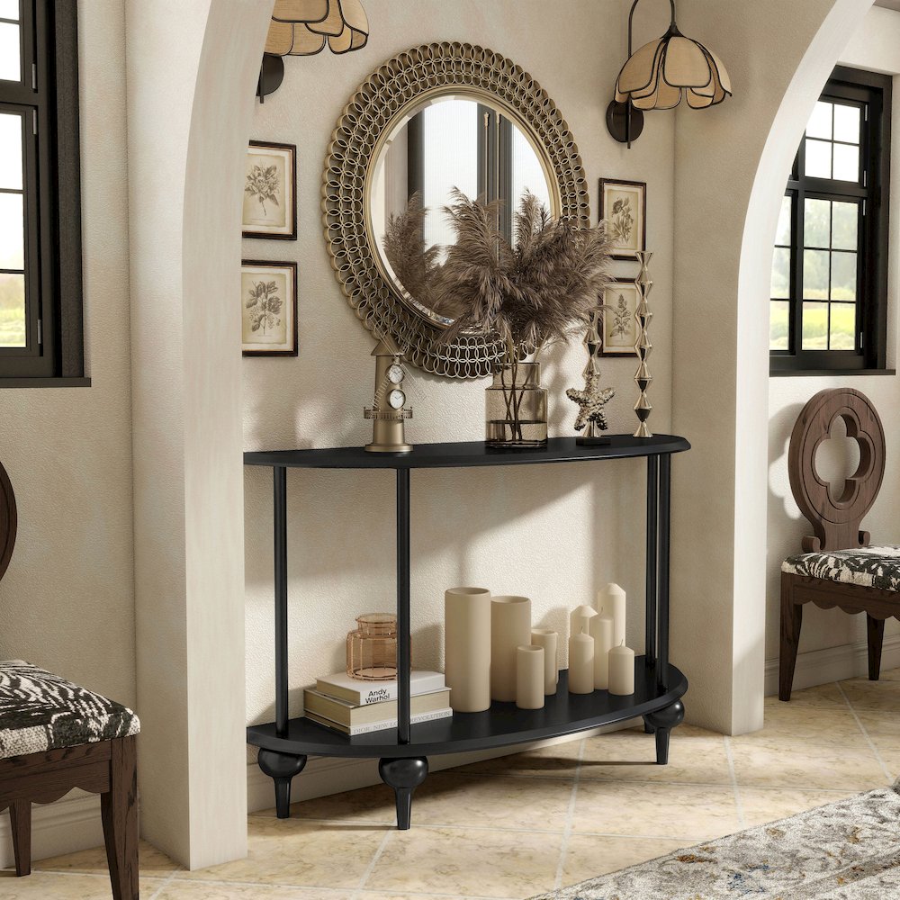 Soela Half Moon Composite Console Table with Shelf