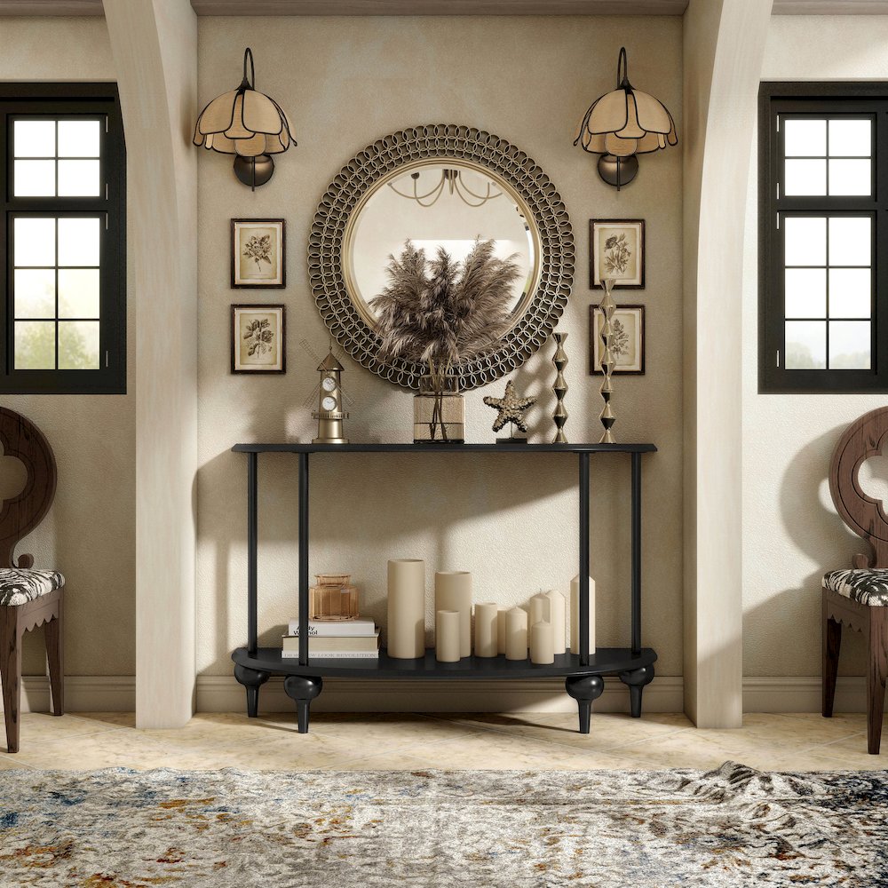 Soela Half Moon Composite Console Table with Shelf