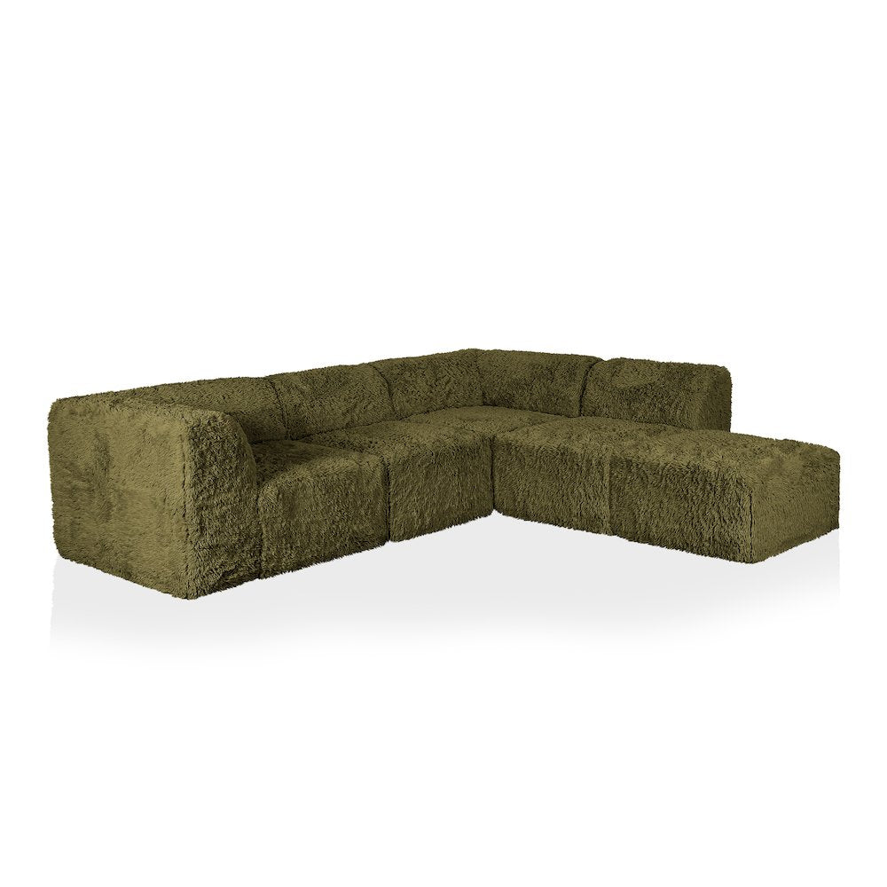 Getty 5-Piece Faux Fur Modular Sectional Sofa with Ottoman