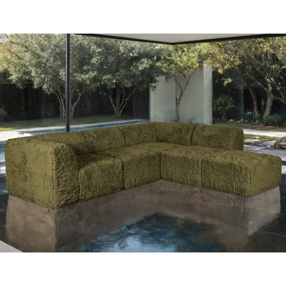 Getty 5-Piece Faux Fur Modular Sectional Sofa with Ottoman