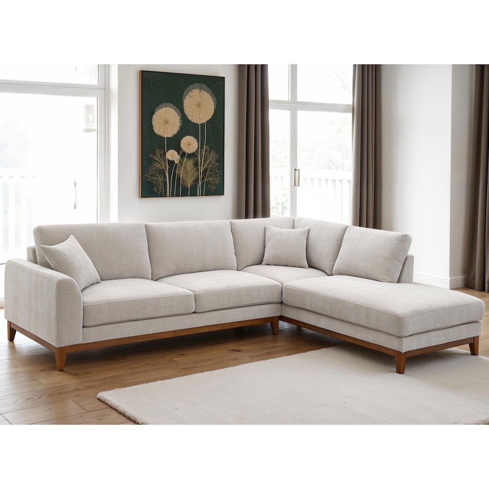 Naria Chenille Right-Chaise Sectional with Throw Pillows