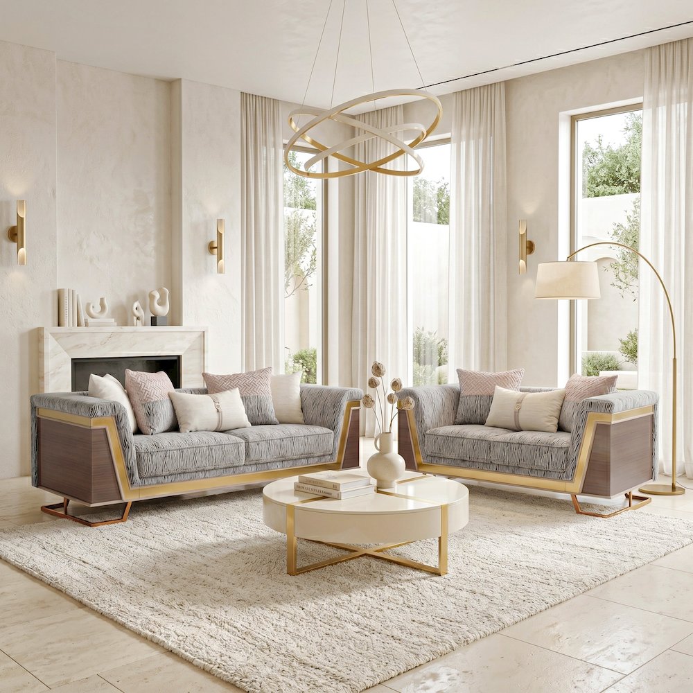 Zenoa Round Wide Track Arm 2-Piece Sofa Set with Pillows