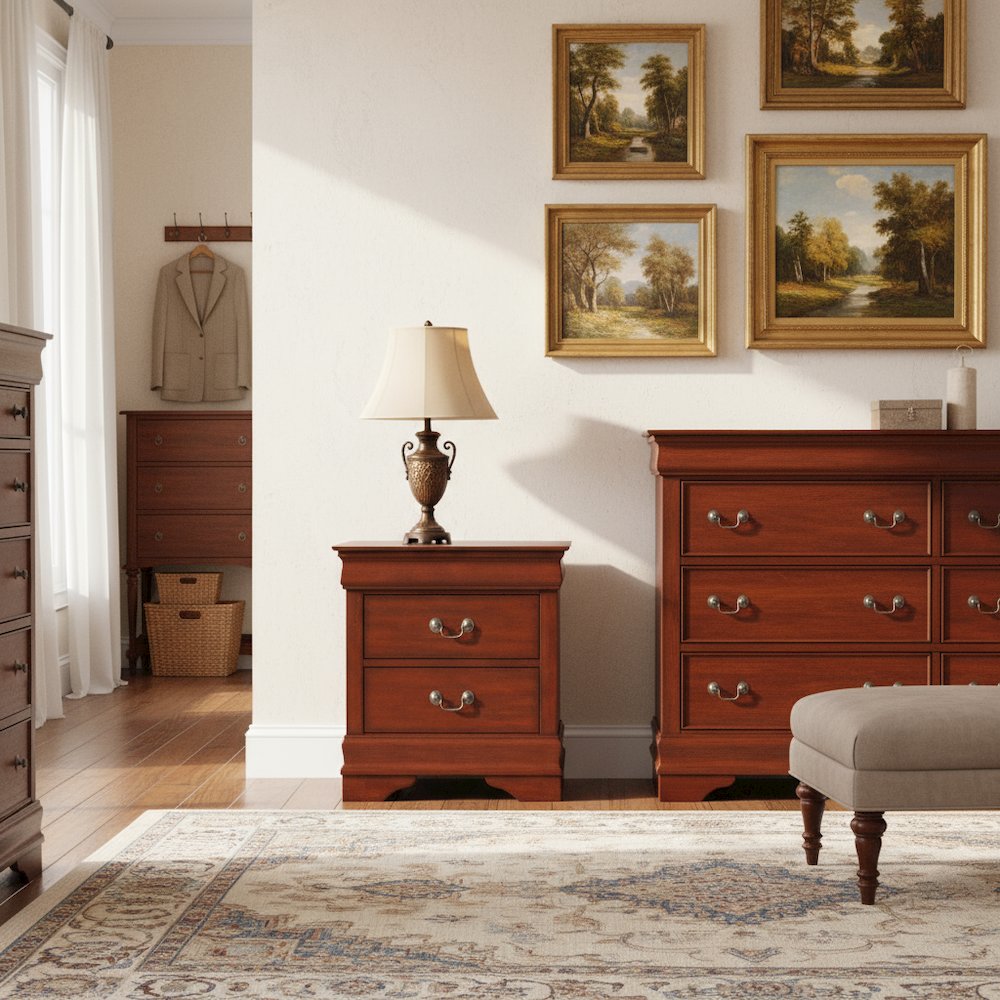 Brown Wooden Nightstand with 2 Drawers – Small 21.7 Inch Wide Bedroom Nightstand