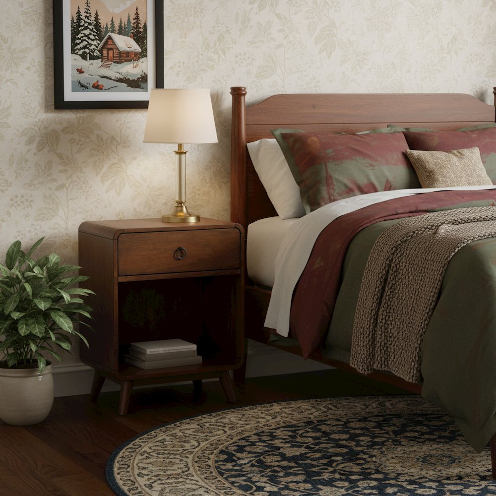 Brown Wooden Nightstand – 1 Drawer Side Table for Bedroom Décor and Storage