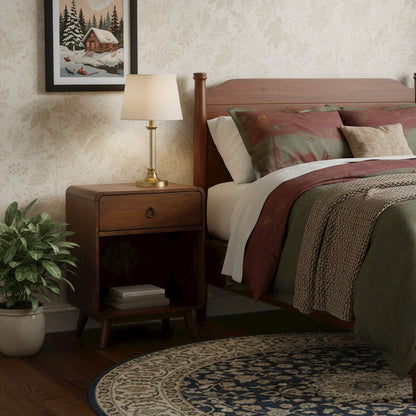 Brown Wooden Nightstand – 1 Drawer Side Table for Bedroom Décor and Storage