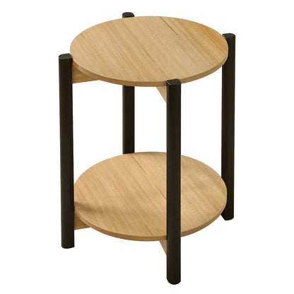 Afra Wood Round End Table with Open Bottom Shelf
