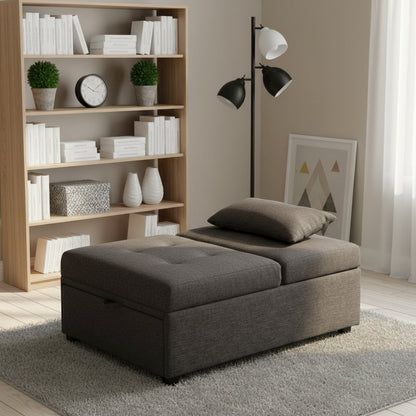 Gray Tufted Folding Ottoman Chair Sofa Bed - 43.5 Inch Long Single Sofa Design