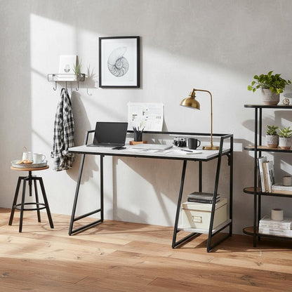 White Writing Desk – Metal Computer Desk or Home Office Table with USB