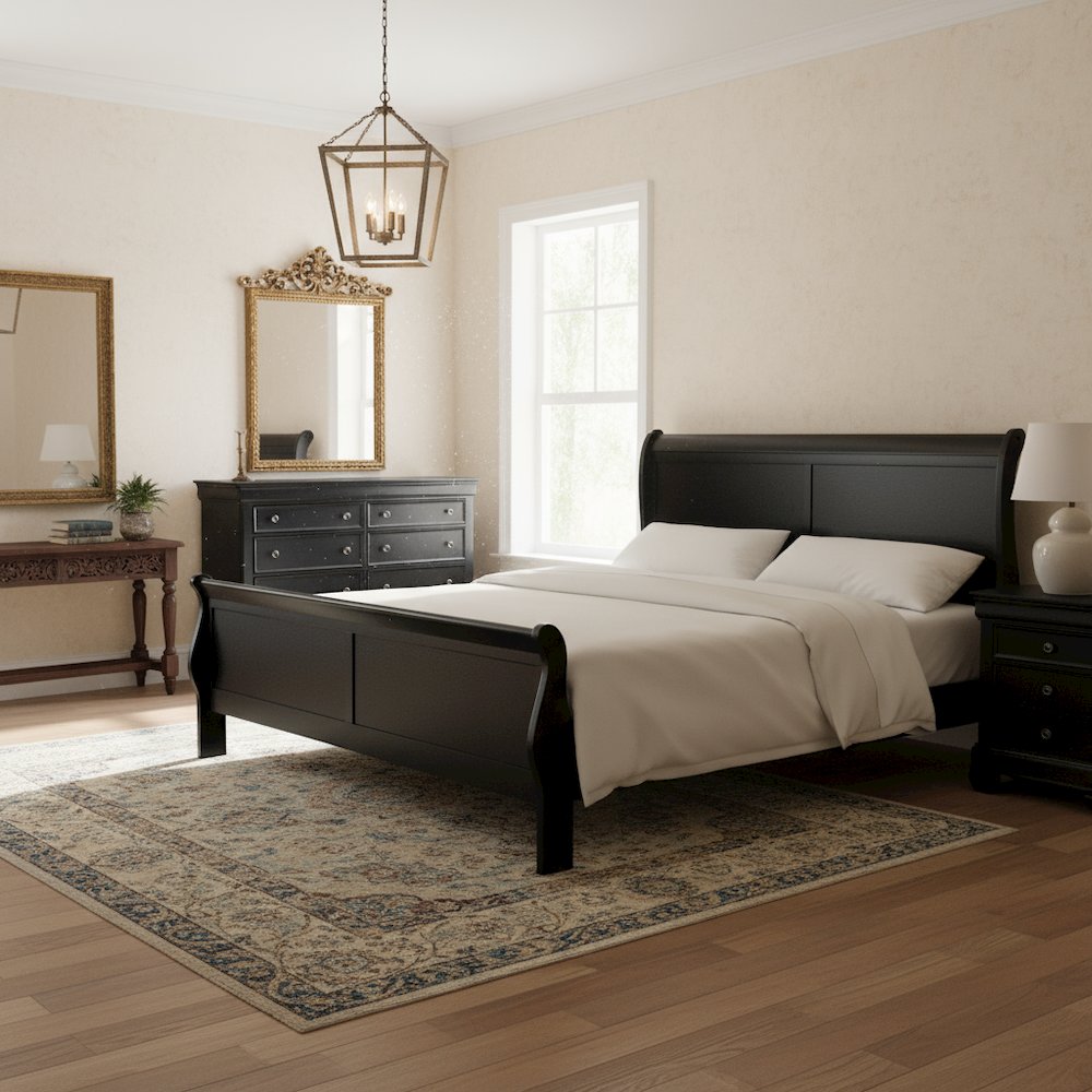 Black Wooden King Size Bed Frame - Sleigh Design with Headboard and Footboard