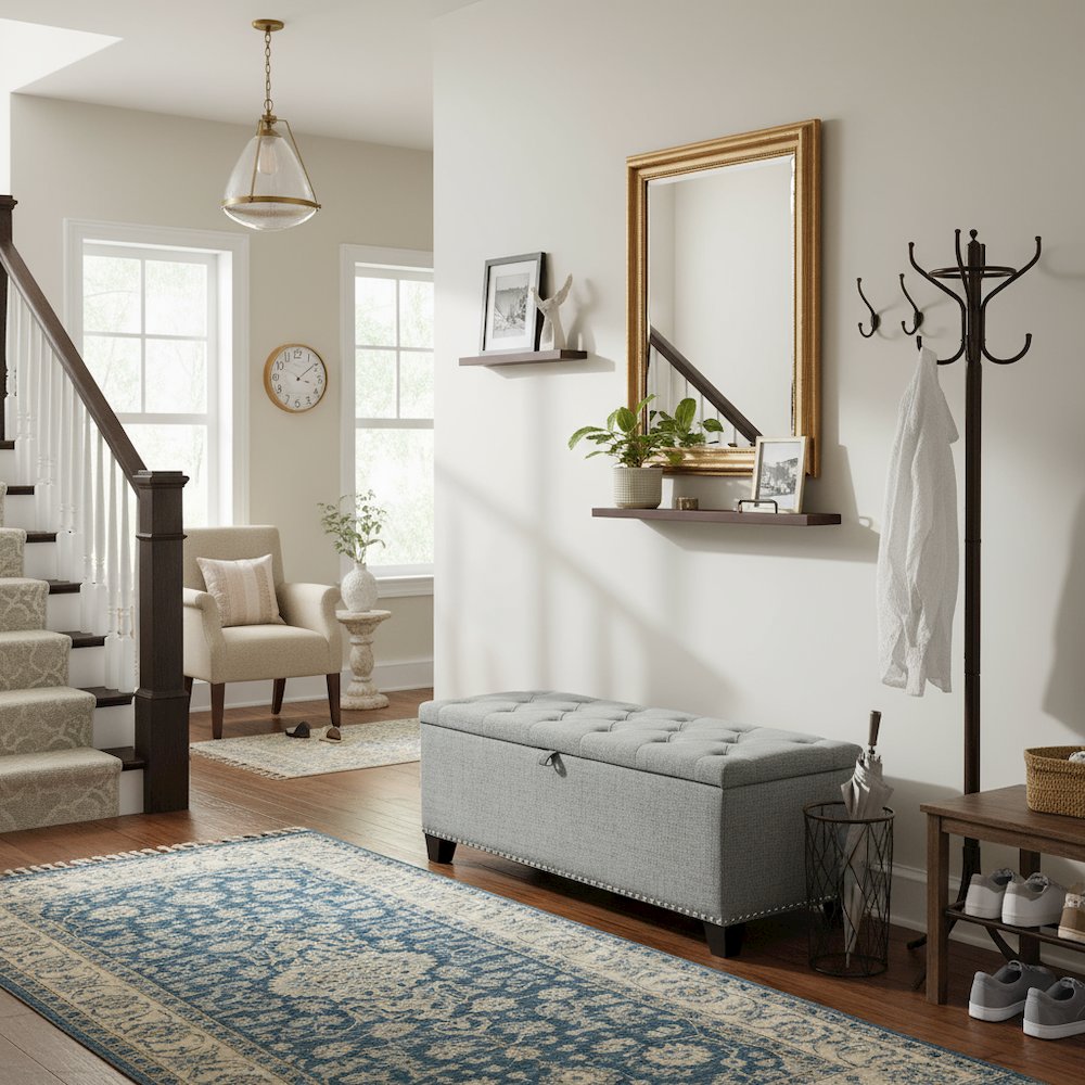 Gray Ottoman with Storage – Upholstered Storage Bench for Bedroom, Entry