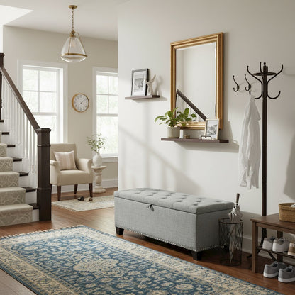 Gray Ottoman with Storage – Upholstered Storage Bench for Bedroom, Entry