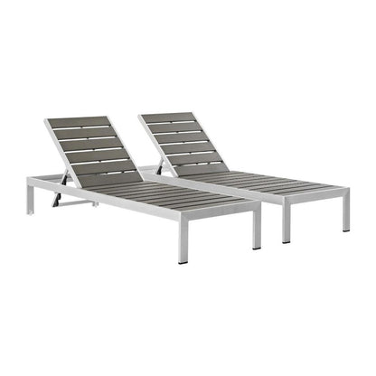 Outdoor Patio Aluminum Lounge Chairs Set Of 2 With Ergonomic Backrests