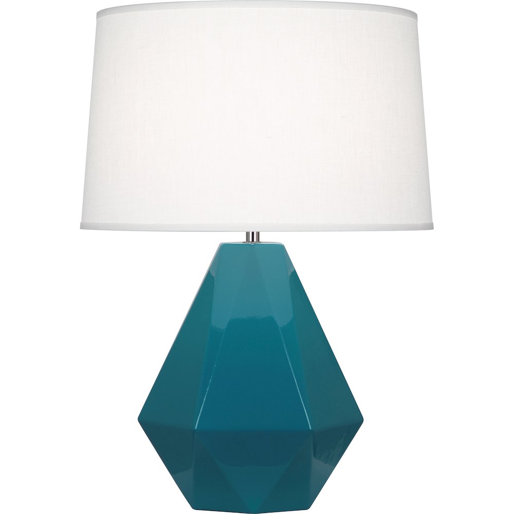 Peacock Delta Table Lamp in Peacock Glazed Ceramic Color