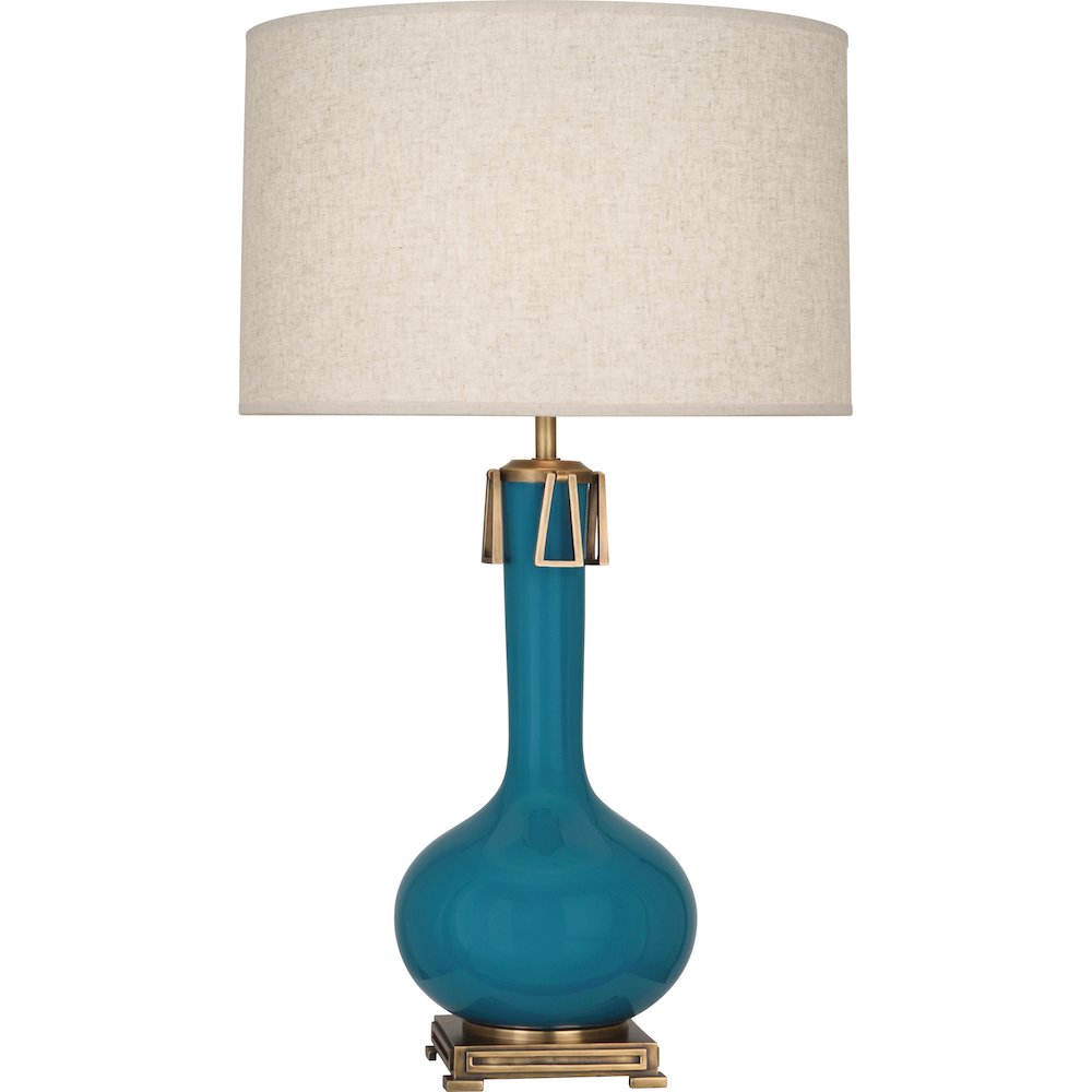 Peacock Athena Table Lamp in Peacock Glazed Ceramic Color