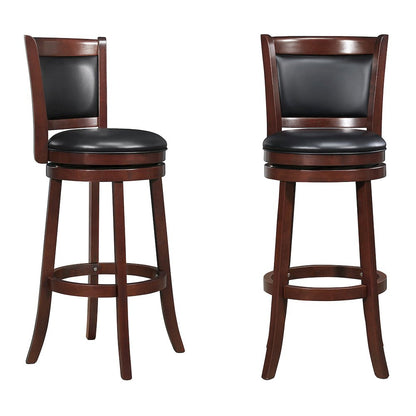 Cherry Finish Black PU Cushion Back Swivel Bar Height Chair