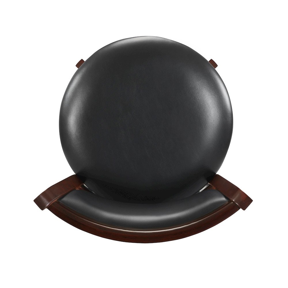 Cherry Finish Black PU Cushion Back Swivel Bar Height Chair