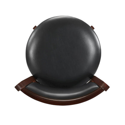 Cherry Finish Black PU Cushion Back Swivel Bar Height Chair