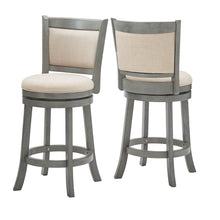 Antique Grey Finish Beige Linen Cushion Back Swivel Counter Height Chair