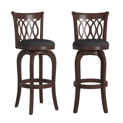 Cherry Finish Dark Grey Linen Scroll Back Swivel Bar Height Chair