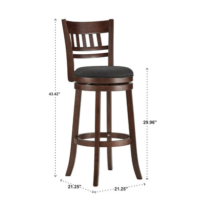 Dark Cherry Finish Dark Grey Linen Swivel Bar Height Chair (Vertical Design)