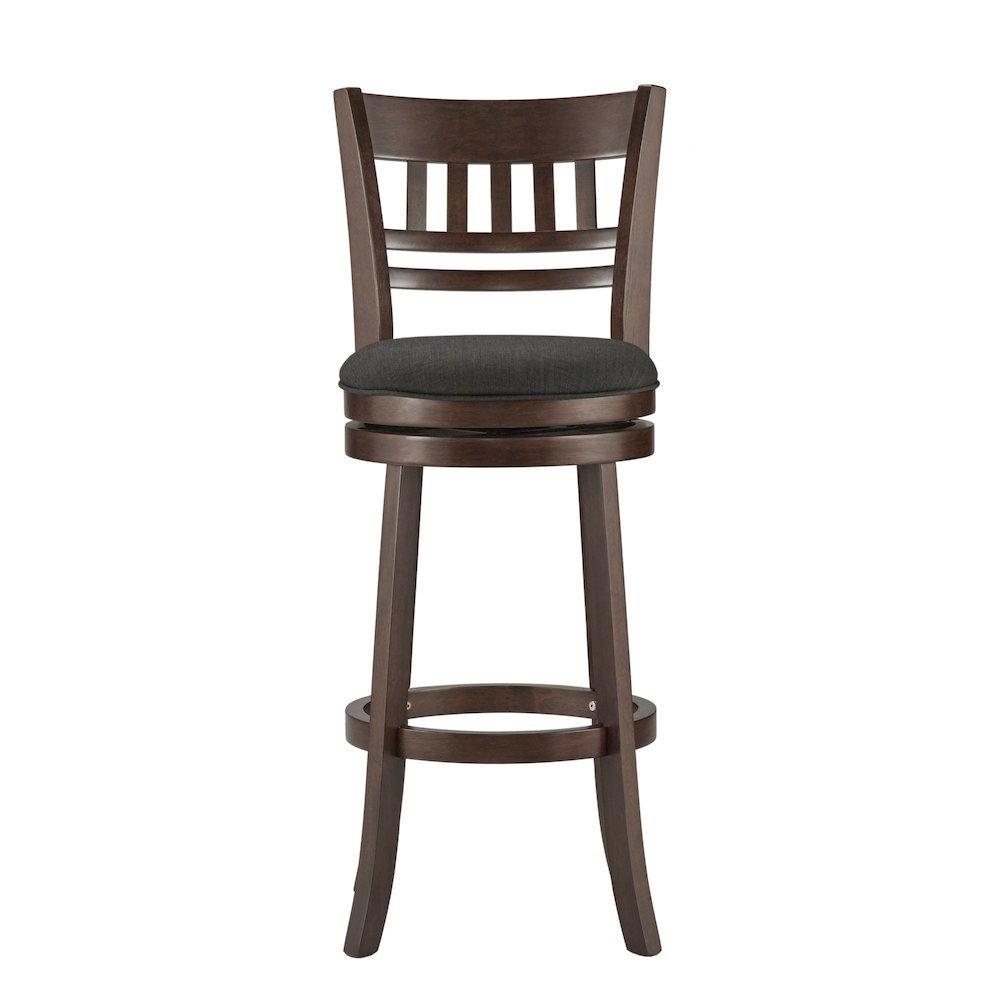 Dark Cherry Finish Dark Grey Linen Swivel Bar Height Chair (Vertical Design)