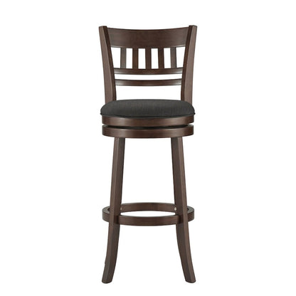Dark Cherry Finish Dark Grey Linen Swivel Bar Height Chair (Vertical Design)