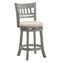 Antique Grey Finish Beige Linen Lattice Back Swivel Counter Height Chair