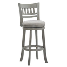 Antique Grey Finish Grey Linen Lattice Back Swivel Bar Height Chair
