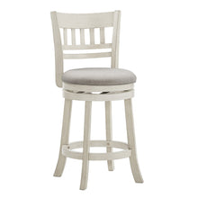 Antique White Finish Grey Linen Lattice Back Swivel Counter Height Chair