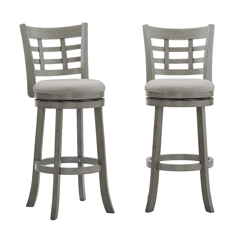 Antique Grey Finish Grey Linen Swivel Bar Height Chair (Window Back Design)