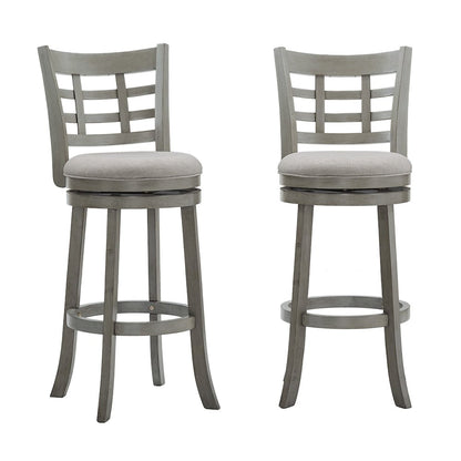 Antique Grey Finish Grey Linen Swivel Bar Height Chair (Window Back Design)