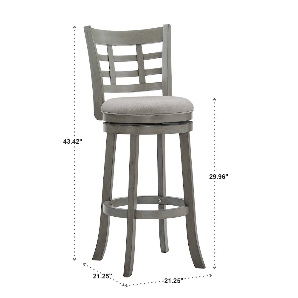 Antique Grey Finish Grey Linen Swivel Bar Height Chair (Window Back Design)